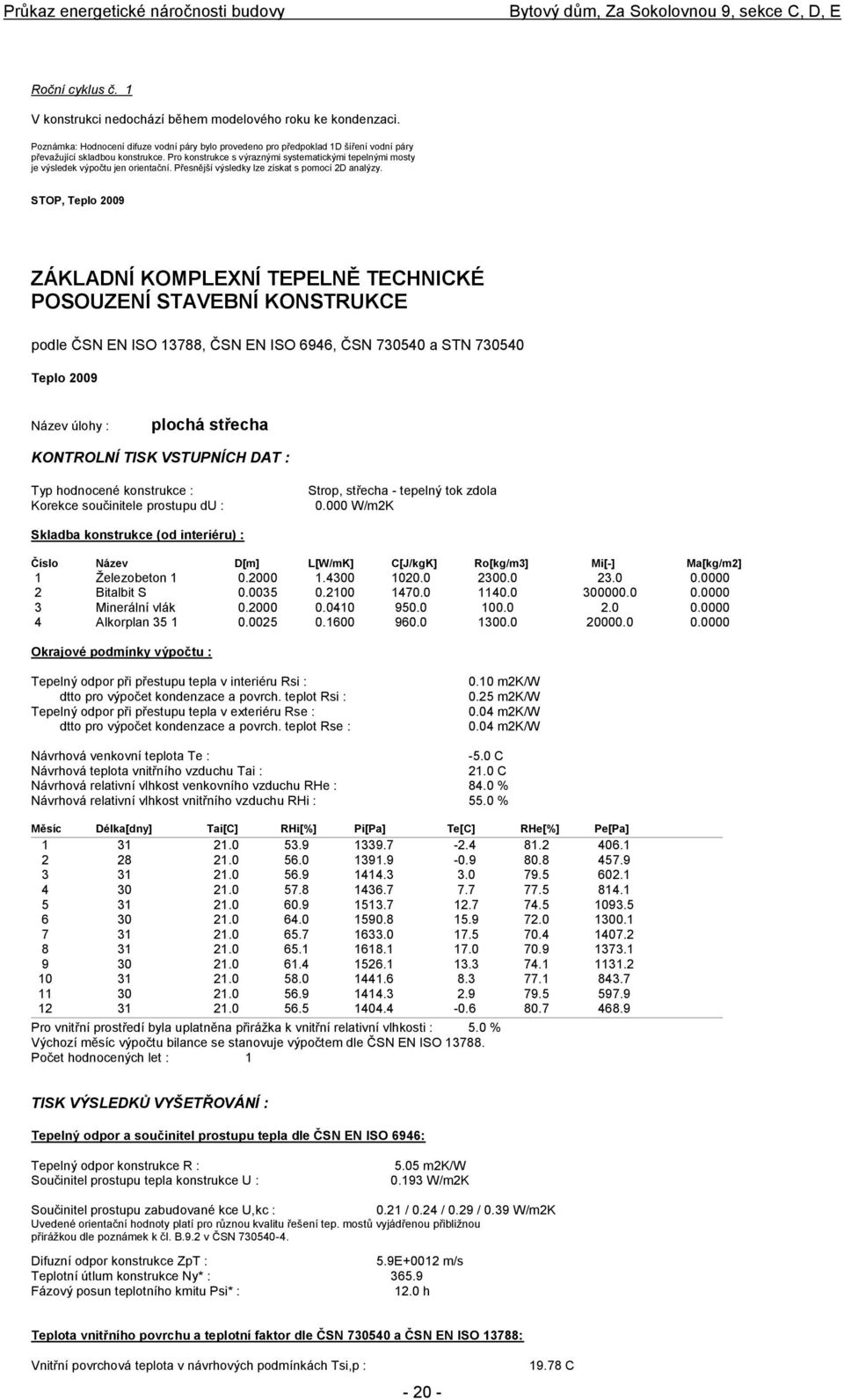 STOP, Teplo 2009 ZÁKLADNÍ KOMPLEXNÍ TEPELNĚ TECHNICKÉ POSOUZENÍ STAVEBNÍ KONSTRUKCE podle ČSN EN ISO 13788, ČSN EN ISO 6946, ČSN 730540 a STN 730540 Teplo 2009 Název úlohy : plochá střecha KONTROLNÍ