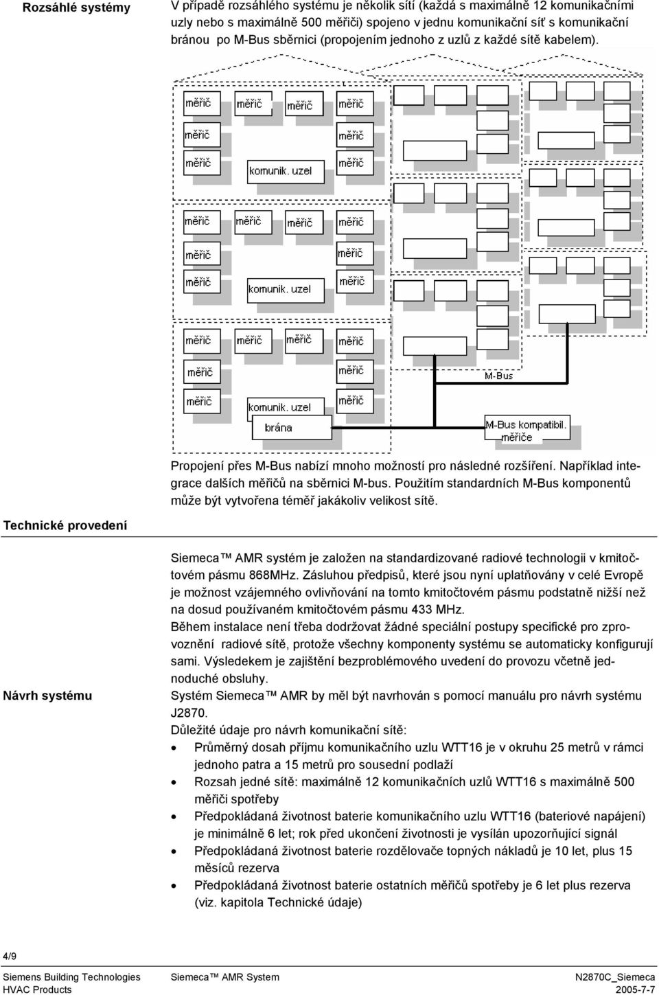 Použitím standardních M-Bus komponentů může být vytvořena téměř jakákoliv velikost sítě.