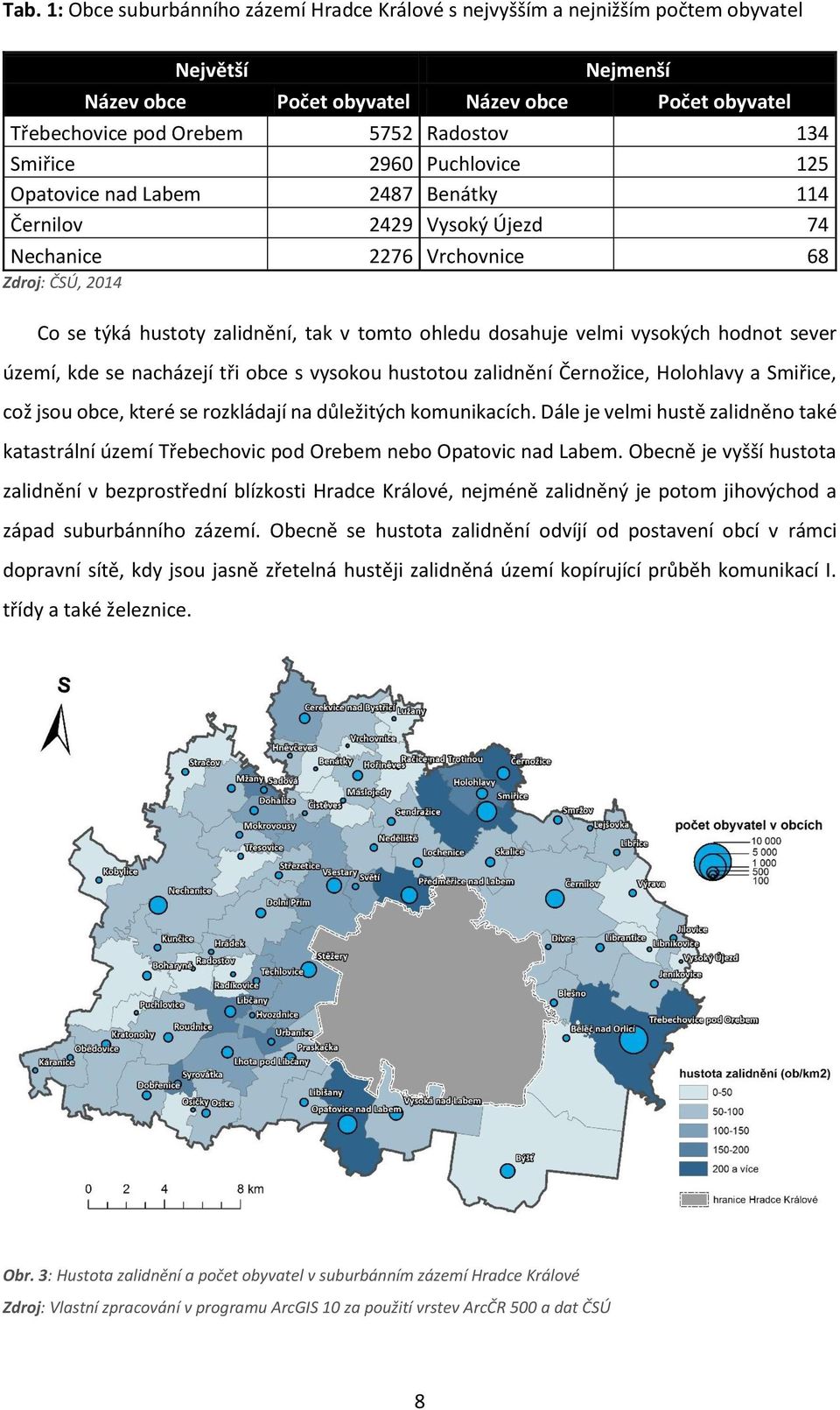 velmi vysokých hodnot sever území, kde se nacházejí tři obce s vysokou hustotou zalidnění Černožice, Holohlavy a Smiřice, což jsou obce, které se rozkládají na důležitých komunikacích.