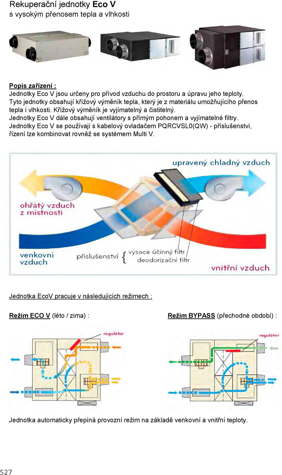 Jednotky Eco V dále obsahují ventilátory s přímým pohonem a vyjímatelné filtry.