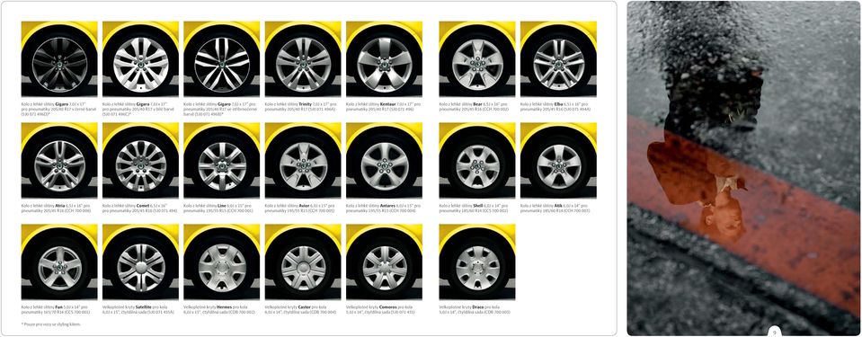 Kentaur 7,0J x 17" pro pneumatiky 205/40 R17 (5J0 071 496) Kolo z lehké slitiny Bear 6,5J x 16" pro pneumatiky 205/45 R16 (CCH 700 002) Kolo z lehké slitiny Elba 6,5J x 16" pro pneumatiky 205/45 R16