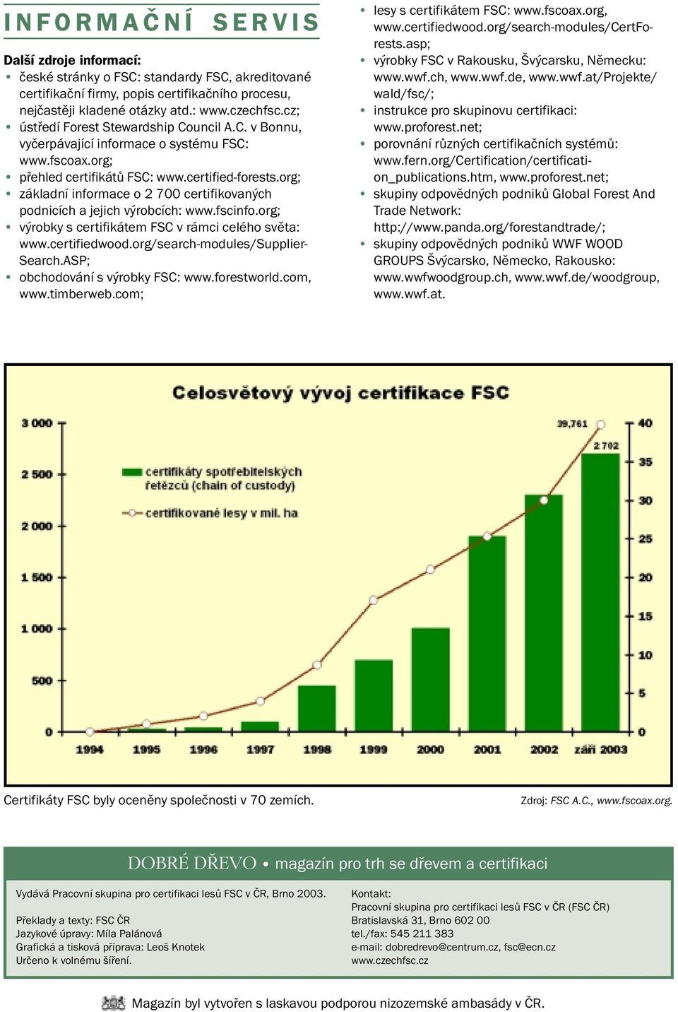 org; základní informace o 2 700 certifikovaných podnicích a jejich výrobcích: www.fscinfo.org; výrobky s certifikátem FSC v rámci celého světa: www.certifiedwood.org/search-modules/supplier- Search.