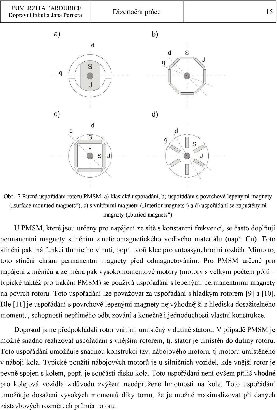 zapuštěnými magnety ( buried magnets ) U PMSM, které jsou určeny pro napájení ze sítě s konstantní frekvencí, se často doplňují permanentní magnety stíněním z neferomagnetického vodivého materiálu