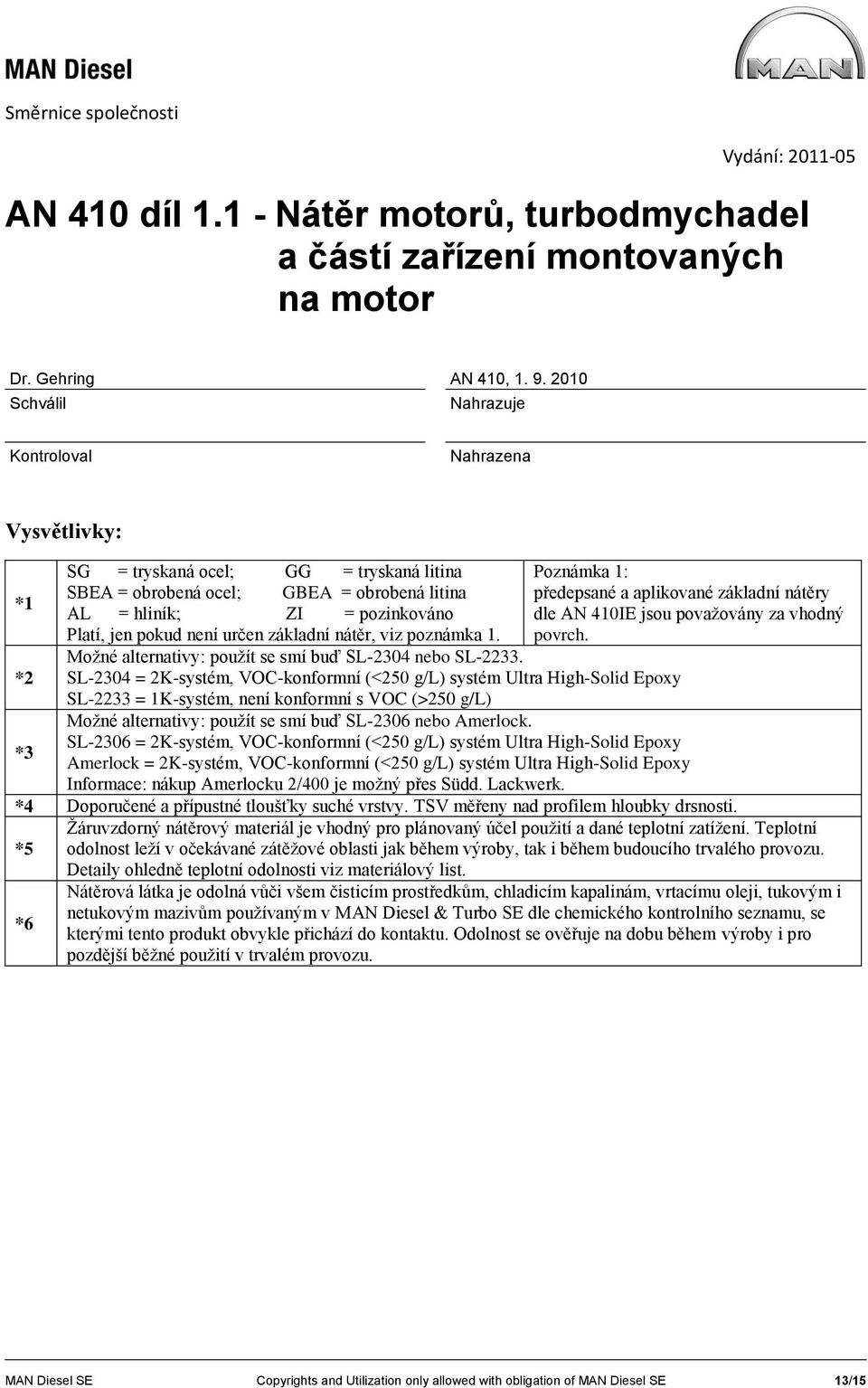 *2 SL-2304 = 2K-systém, VOC-konformní (<250 g/l) systém Ultra High-Solid Epoxy SL-2233 = 1K-systém, není konformní s VOC (>250 g/l) Možné alternativy: použít se smí buď SL-2306 nebo Amerlock.