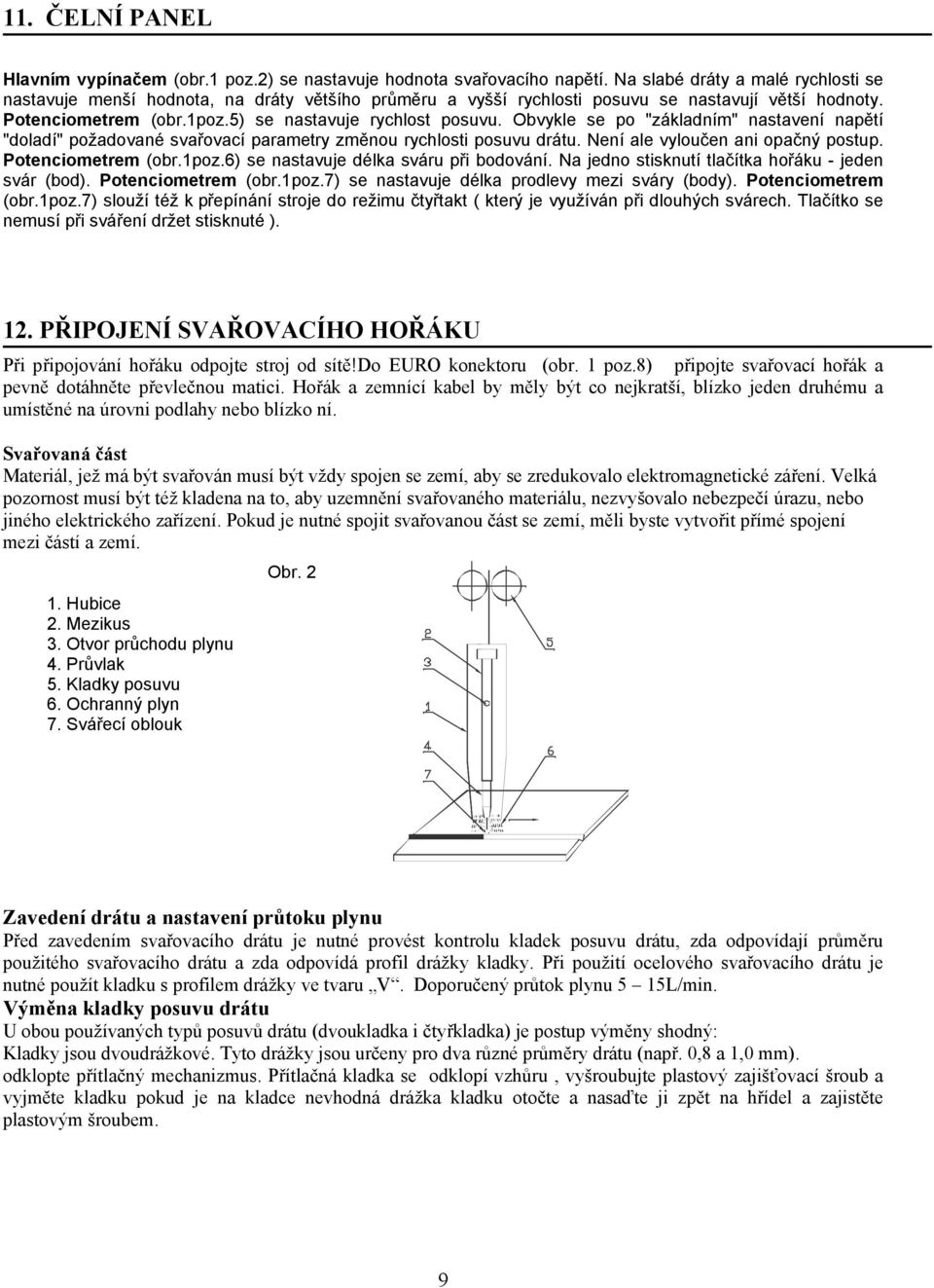 Obvykle se po "základním" nastavení napětí "doladí" požadované svařovací parametry změnou rychlosti posuvu drátu. Není ale vyloučen ani opačný postup. Potenciometrem (obr.1poz.