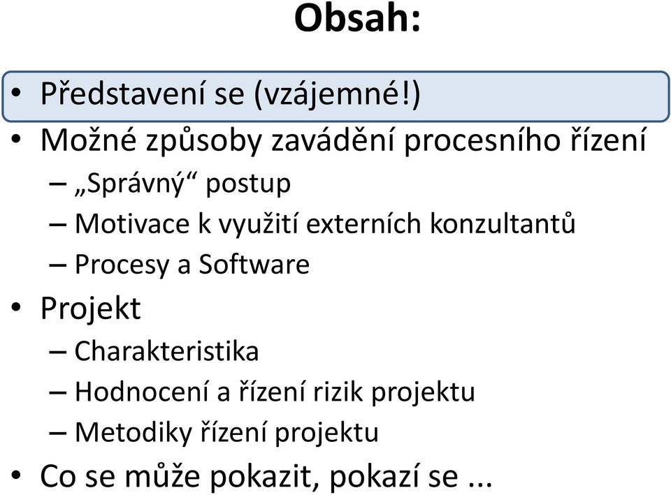 k využití externích konzultantů Procesy a Software Projekt