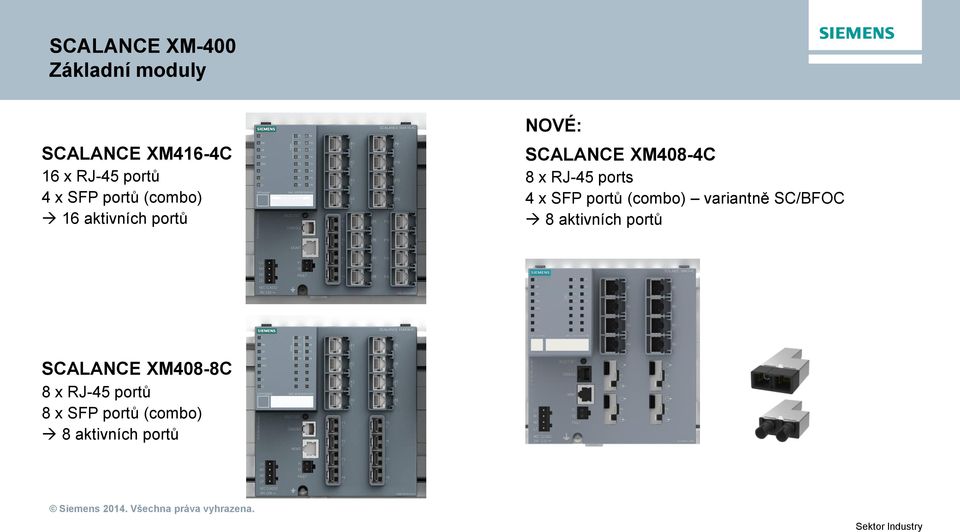 RJ-45 ports 4 x SFP portů (combo) variantně SC/BFOC 8 aktivních portů
