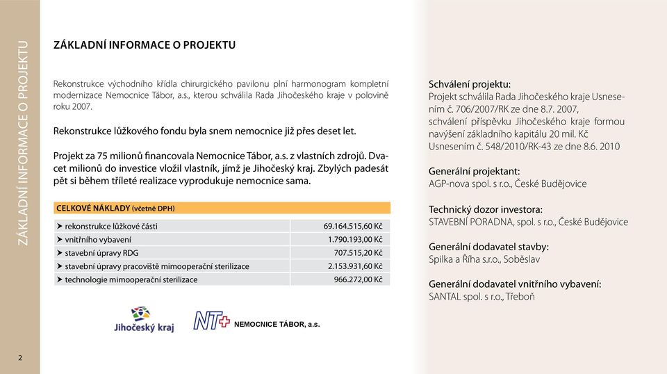 Dvacet milionů do investice vložil vlastník, jímž je Jihočeský kraj. Zbylých padesát pět si během tříleté realizace vyprodukuje nemocnice sama.