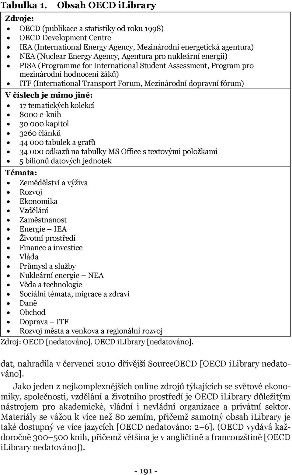 pro nukleární energii) PISA (Programme for International Student Assessment, Program pro mezinárodní hodnocení žáků) ITF (International Transport Forum, Mezinárodní dopravní fórum) V číslech je mimo