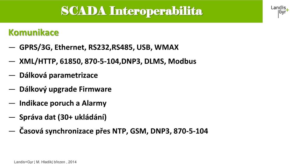 parametrizace Dálkový upgrade Firmware Indikace poruch a Alarmy