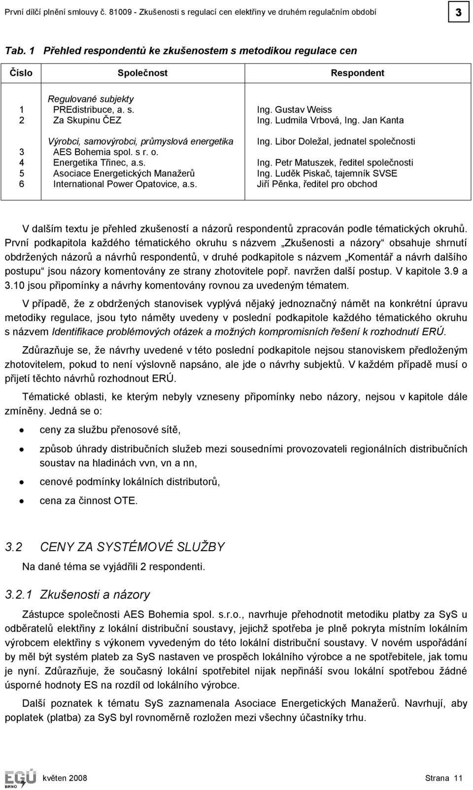 s r. o. Energetika Třinec, a.s. Asociace Energetických Manažerů International Power Opatovice, a.s. Ing. Gustav Weiss Ing. Ludmila Vrbová, Ing. Jan Kanta Ing. Libor Doležal, jednatel společnosti Ing.