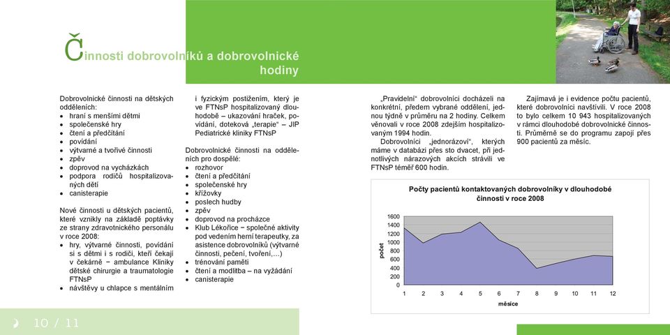 činnosti, povídání si s dětmi i s rodiči, kteří čekají v čekárně ambulance Kliniky dětské chirurgie a traumatologie FTNsP návštěvy u chlapce s mentálním i fyzickým postižením, který je ve FTNsP