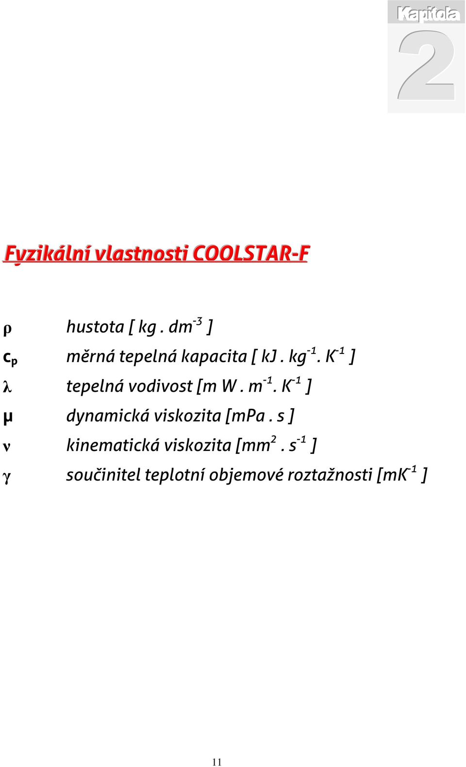 K -1 ] λ tepelná vodivost [m W. m -1.