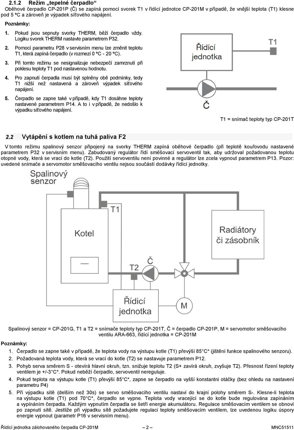 Pomocí parametru P28 v servisním menu lze změnit teplotu T1, která zapíná čerpadlo (v rozmezí 0 ºC - 20 ºC). 3.