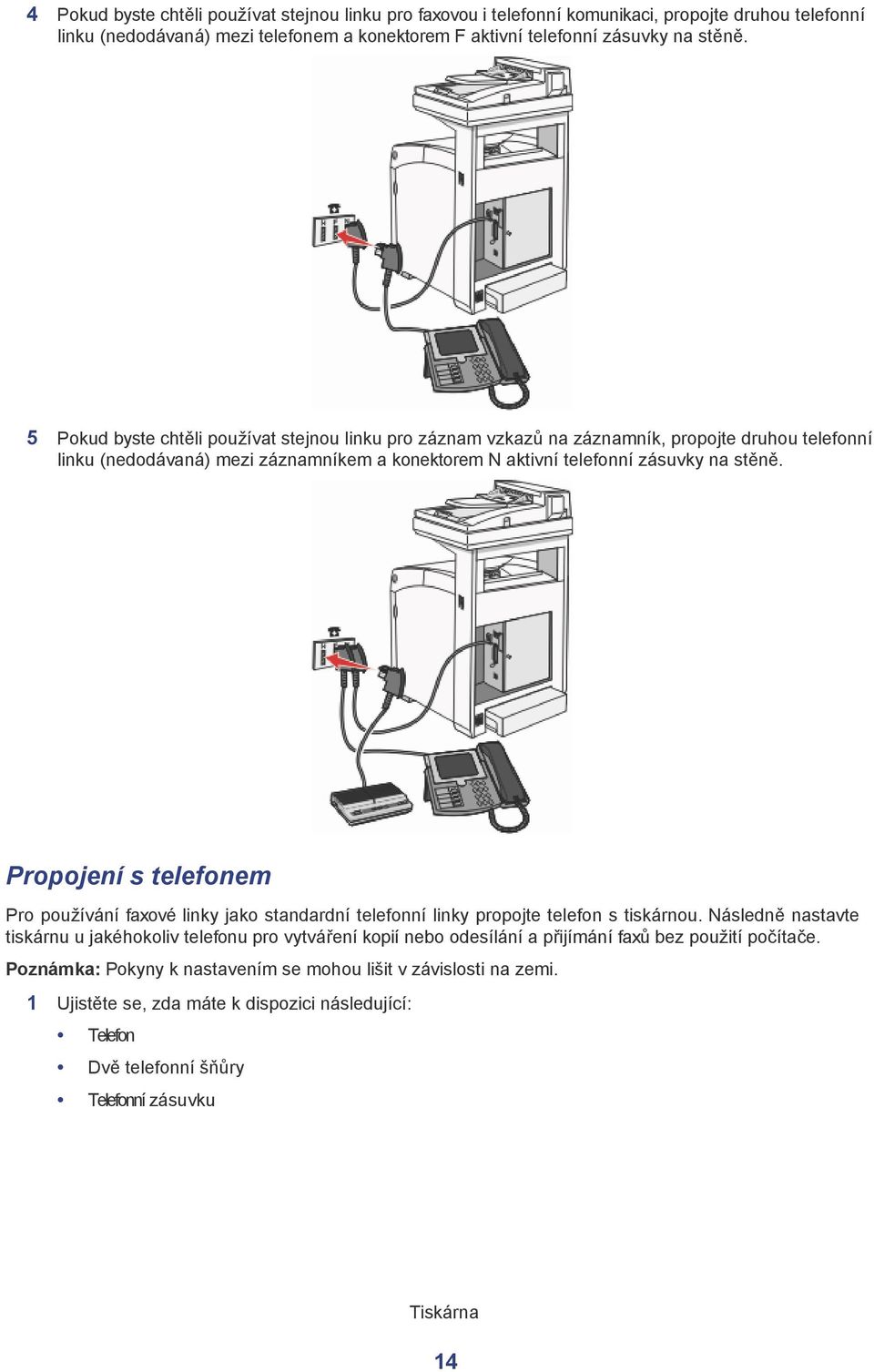 Propojení s telefonem Pro používání faxové linky jako standardní telefonní linky propojte telefon s tiskárnou.