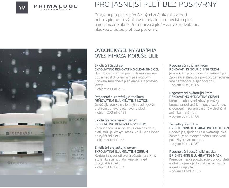 OVOCNÉ KYSELINY AHA/PHA OVES-MIMÓZA-MORUŠE-LILIE Exfoliační čisticí gel EXFOLIATING RENOVATING CLEANSING GEL Hloubkově čisticí gel pro odstranění make upu a nečistot.