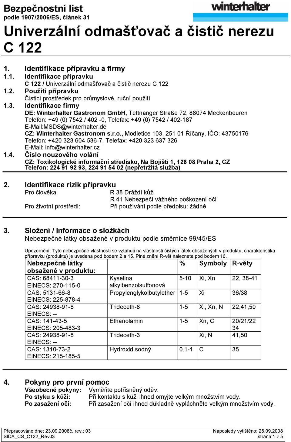 de CZ: Winterhalter Gastronom s.r.o., Modletice 103, 251 01 Říčany, IČO: 43