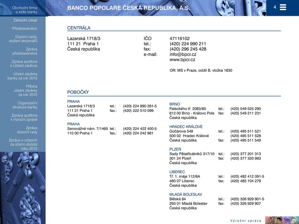 : (420) 222 510 099 Česká republika Praha Senovážné nám. 7/1465 tel.: (420) 224 422 400-5 110 00 Praha 1 fax.: (420) 224 242 981 Brno Palackého tř. 2083/80 tel.