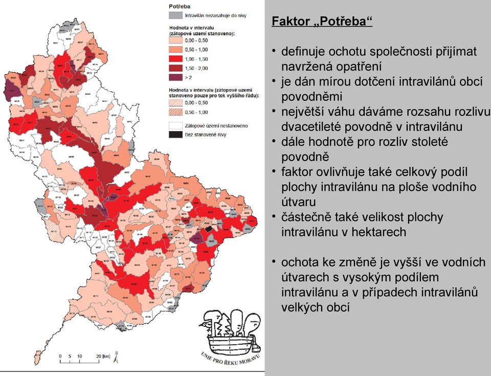 ovlivňuje také celkový podíl plochy intravilánu na ploše vodního útvaru částečně také velikost plochy intravilánu v