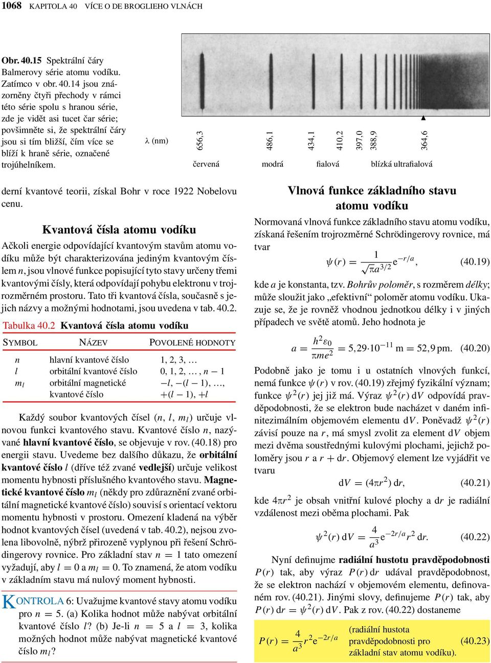 15 Spektrální čáry Balmerovysérie atomu vodíku. Zatímco v obr. 40.