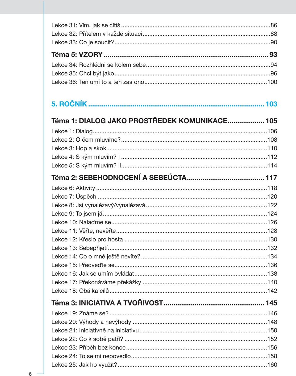 ..114 Téma 2: SEBEHODNOCENÍ A SEBEÚCTA... 117 6: Aktivity...118 7: Úspěch...120 8: Jsi vynalézavý/vynalézavá...122 9: To jsem já...124 10: Nalaďme se...126 11: Věřte, nevěřte...128 12: Křeslo pro hosta.