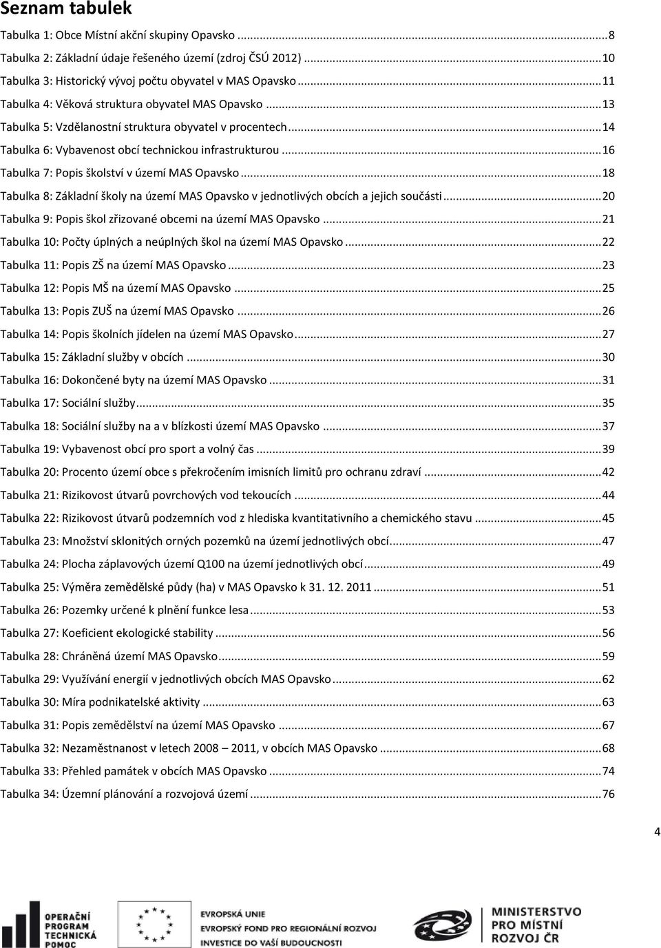 .. 16 Tabulka 7: Popis školství v území MAS Opavsko... 18 Tabulka 8: Základní školy na území MAS Opavsko v jednotlivých obcích a jejich součásti.