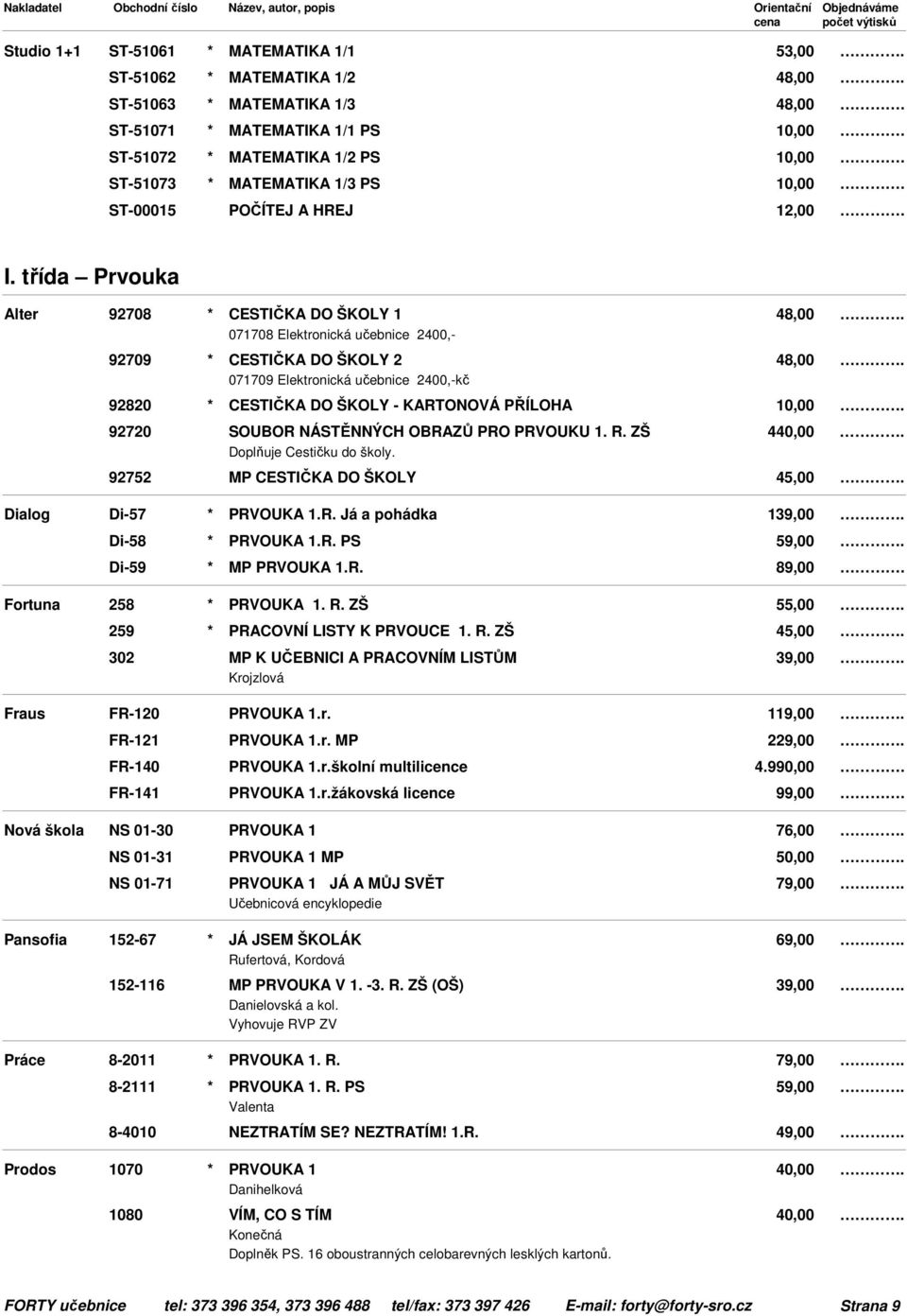 třída Prvouka Alter Dialog Fortuna 92708 * CESTIČKA DO ŠKOLY 1 48,00 071708 Elektronická učebnice 2400,- 92709 * CESTIČKA DO ŠKOLY 2 48,00 071709 Elektronická učebnice 2400,-kč 92820 * CESTIČKA DO