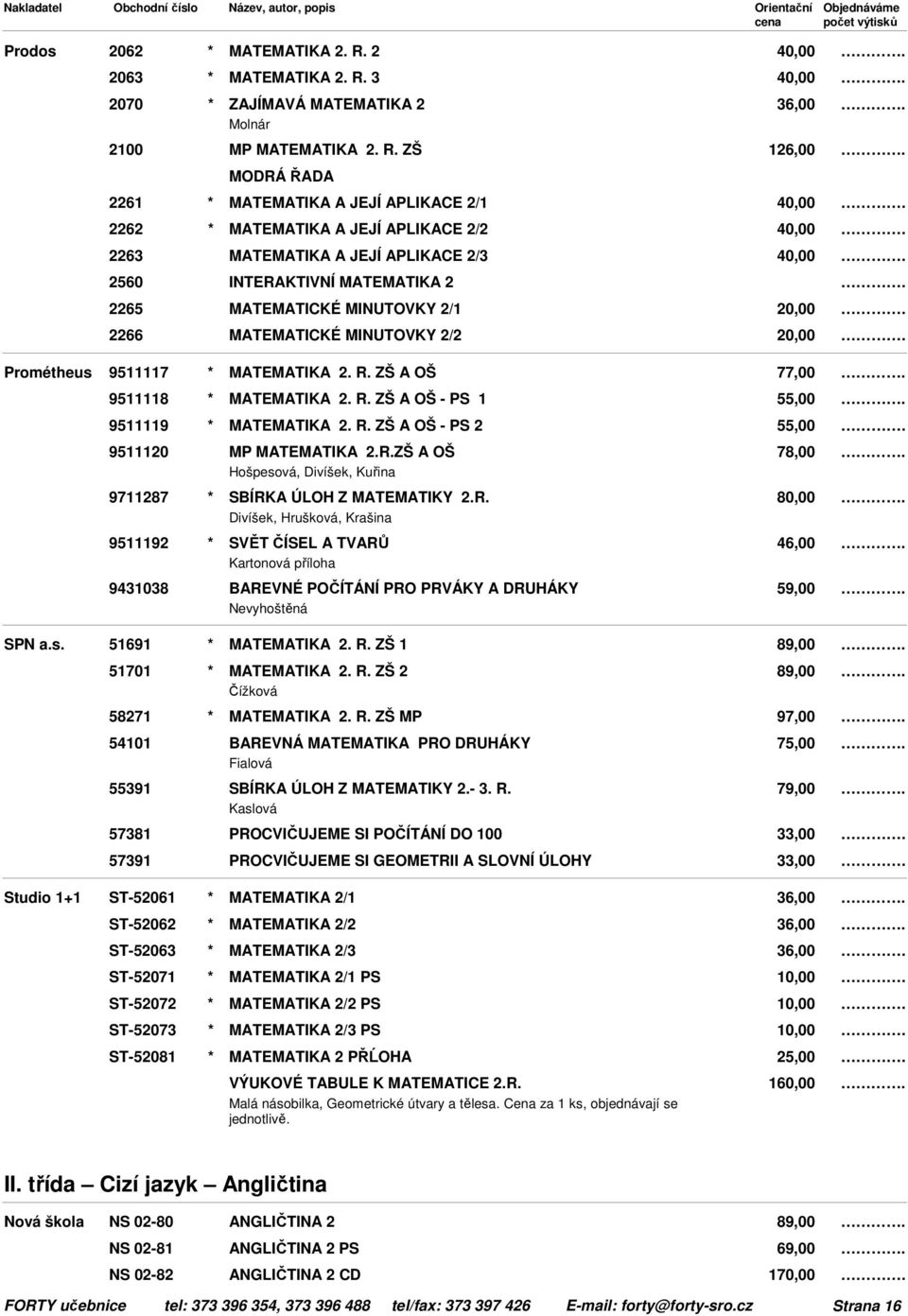 3 40,00 2070 * ZAJÍMAVÁ MATEMATIKA 2 36,00 Molnár 2100 MP MATEMATIKA 2. R.