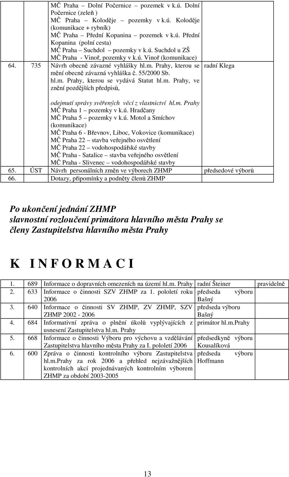 m. Prahy, ve znění pozdějších předpisů, radní Klega odejmutí správy svěřených věcí z vlastnictví hl.m. Prahy MČ Praha 1 pozemky v k.ú.