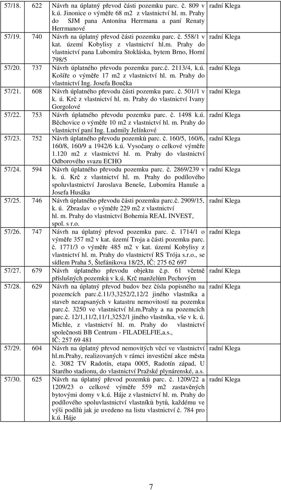 737 Návrh úplatného převodu pozemku parc.č. 2113/4, k.ú. radní Klega Košíře o výměře 17 m2 z vlastnictví hl. m. Prahy do vlastnictví Ing. Josefa Boučka 57/21.