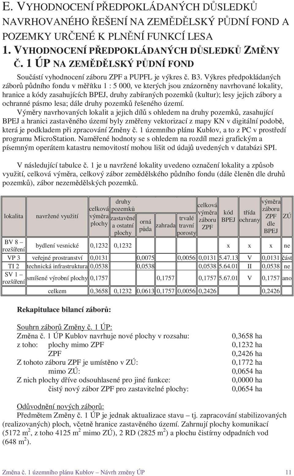 Výkres předpokládaných záborů půdního fondu v měřítku 1 : 5 000, ve kterých jsou znázorněny navrhované lokality, hranice a kódy zasahujících BPEJ, druhy zabíraných pozemků (kultur); lesy jejich