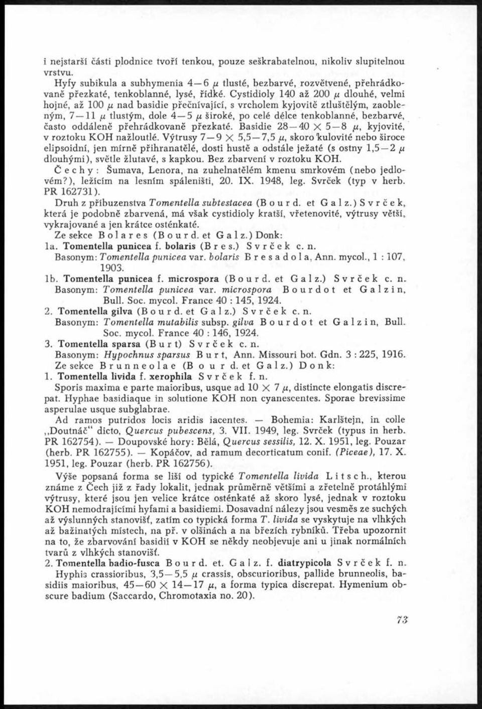 Cystidioly 140 až 200 /x dlouhé, velmi hojné, až 100 p nad basidie přečnívající, s vrcholem kyjovitě ztluštělým, zaobleným, 7 11 x tlustým, dole 4 5 /x široké, po celé délce tenkoblanné, bezbarvé,