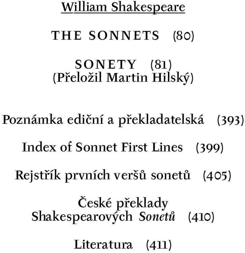 of Sonnet First Lines (399) Rejstřík prvních veršů sonetů (4