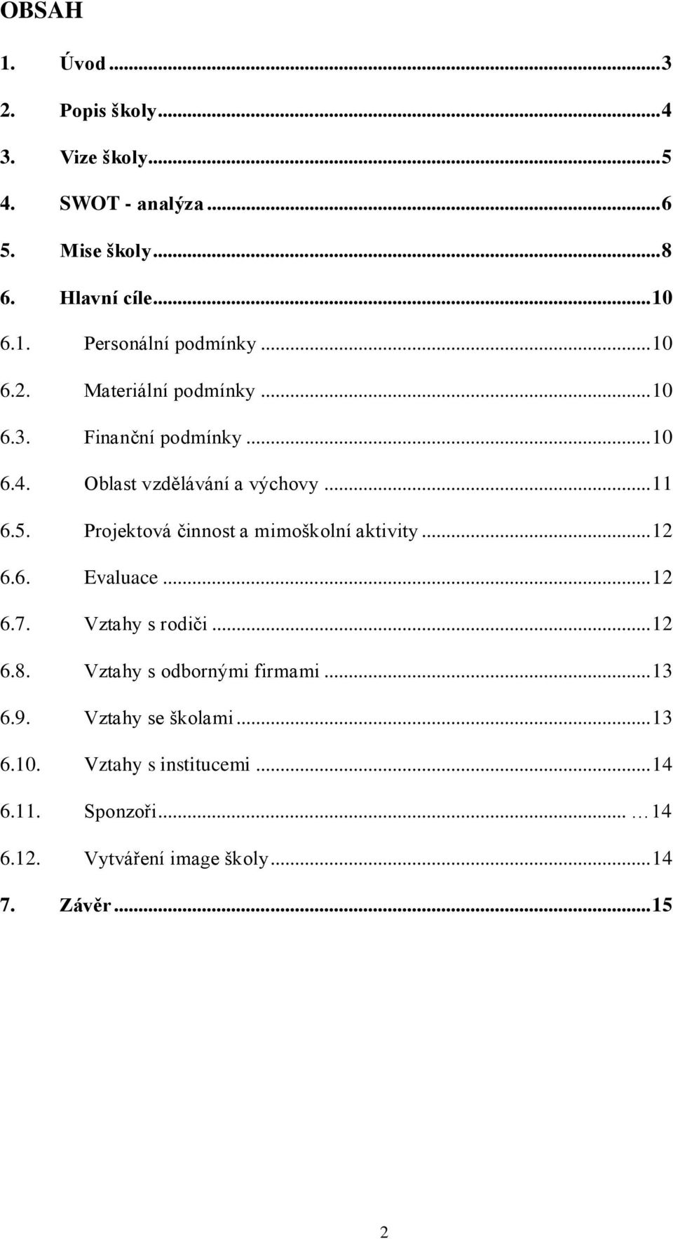 Projektová činnost a mimoškolní aktivity... 12 6.6. Evaluace... 12 6.7. Vztahy s rodiči... 12 6.8. Vztahy s odbornými firmami.