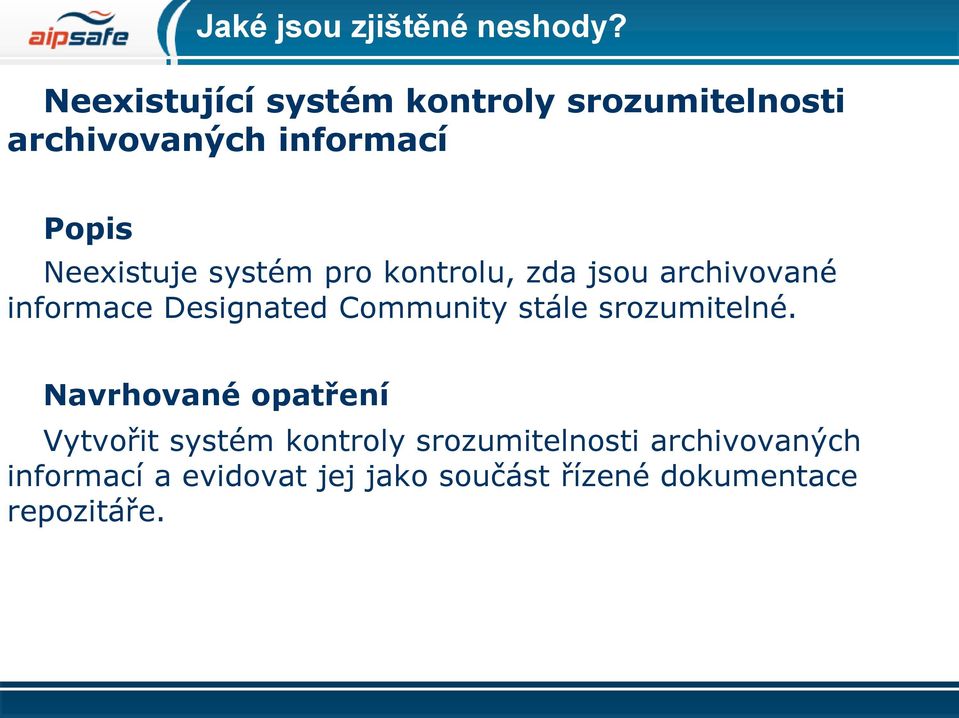 systém pro kontrolu, zda jsou archivované informace Designated Community stále