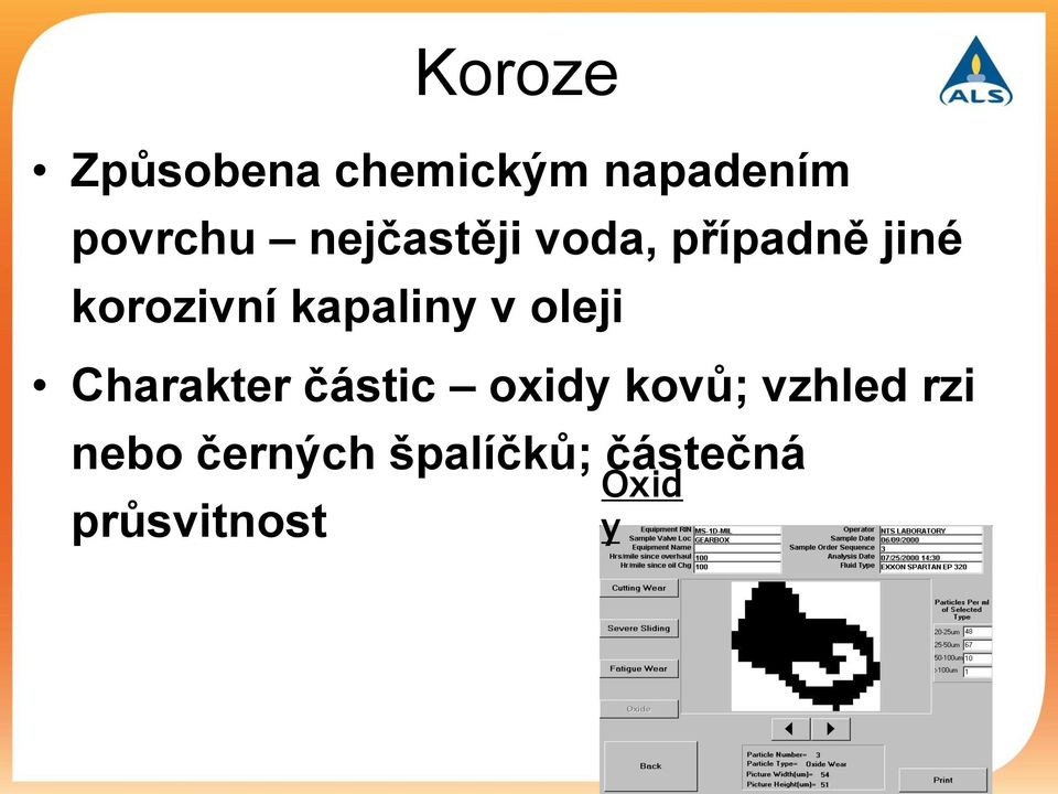 kapaliny v oleji Charakter částic oxidy kovů;