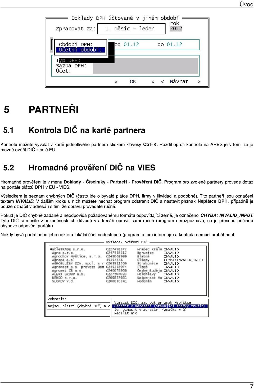 Program pro zvolené partnery provede dotaz na portále plátců DPH v EU - VIES. Výsledkem je seznam chybných DIČ (často jde o bývalé plátce DPH, firmy v likvidaci a podobně).