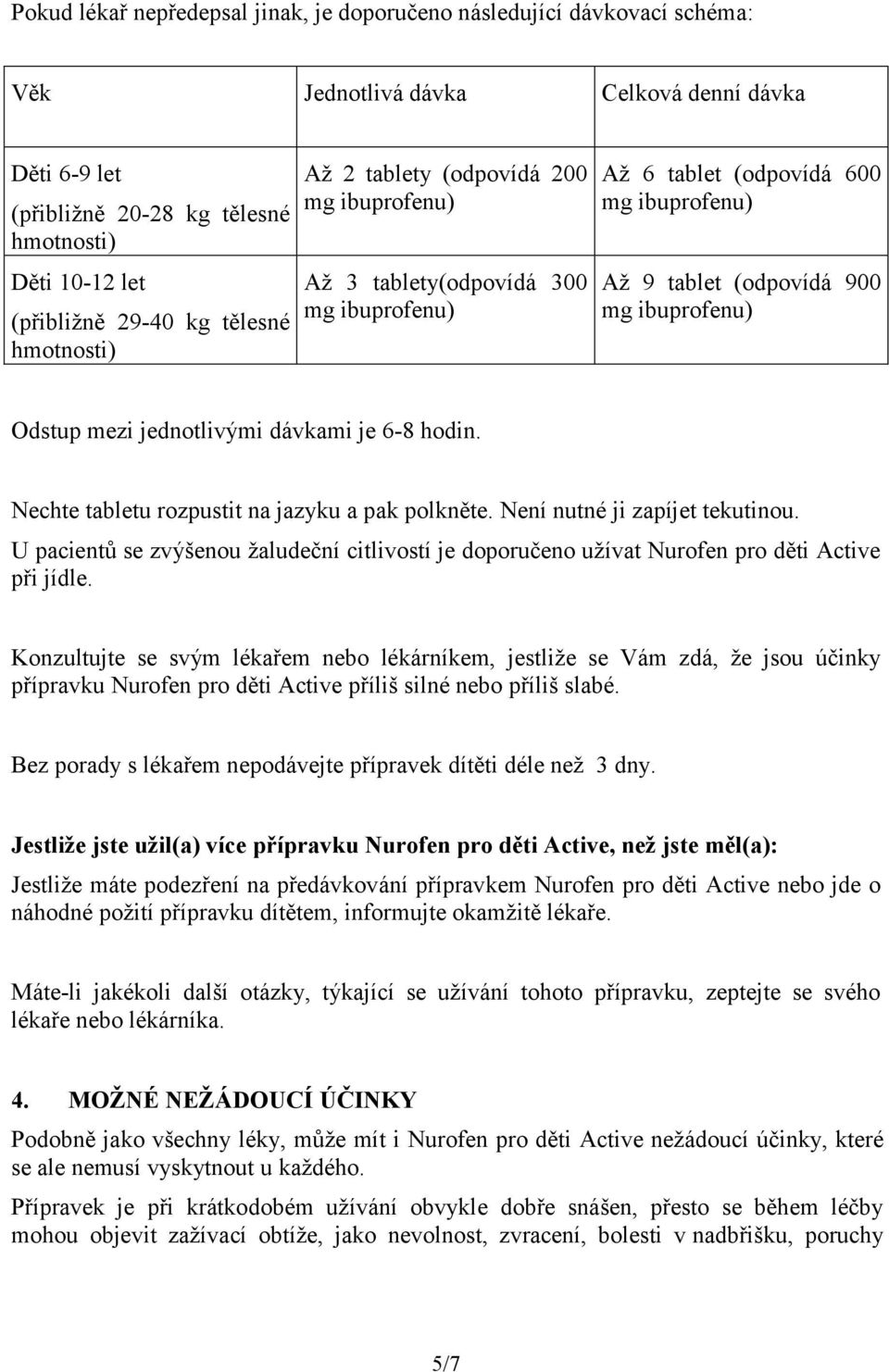 Nechte tabletu rozpustit na jazyku a pak polkněte. Není nutné ji zapíjet tekutinou. U pacientů se zvýšenou žaludeční citlivostí je doporučeno užívat Nurofen pro děti Active při jídle.