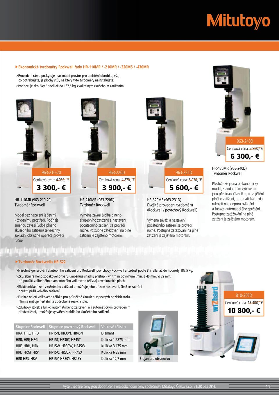963-240D cena: 7 880,- 6 300,- 963-210-20 963-220D 963-231D HR-430MR (963-240D) Tvrdoměr Rockwell cena: 4 050,- 3 300,- HR-110MR (963-210-20) Tvrdoměr Rockwell Model bez napájení je šetrný k
