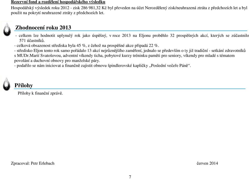 - celková obsazenost střediska byla 45 %, z čehož na prospěšné akce připadá 22 %.