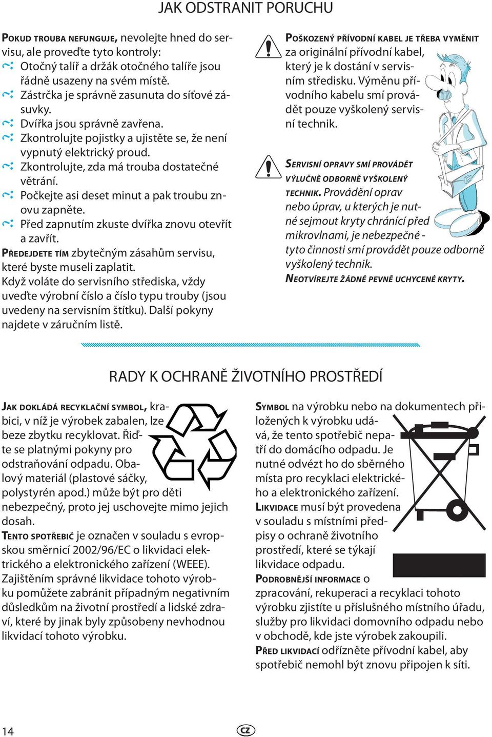 Počkjt asi dst minut a pak troubu znovu zapnět. Přd zapnutím zkust dvířka znovu otvřít a zavřít. PŘEDEJDETE TÍM zbytčným zásahům srvisu, ktré byst musli zaplatit.