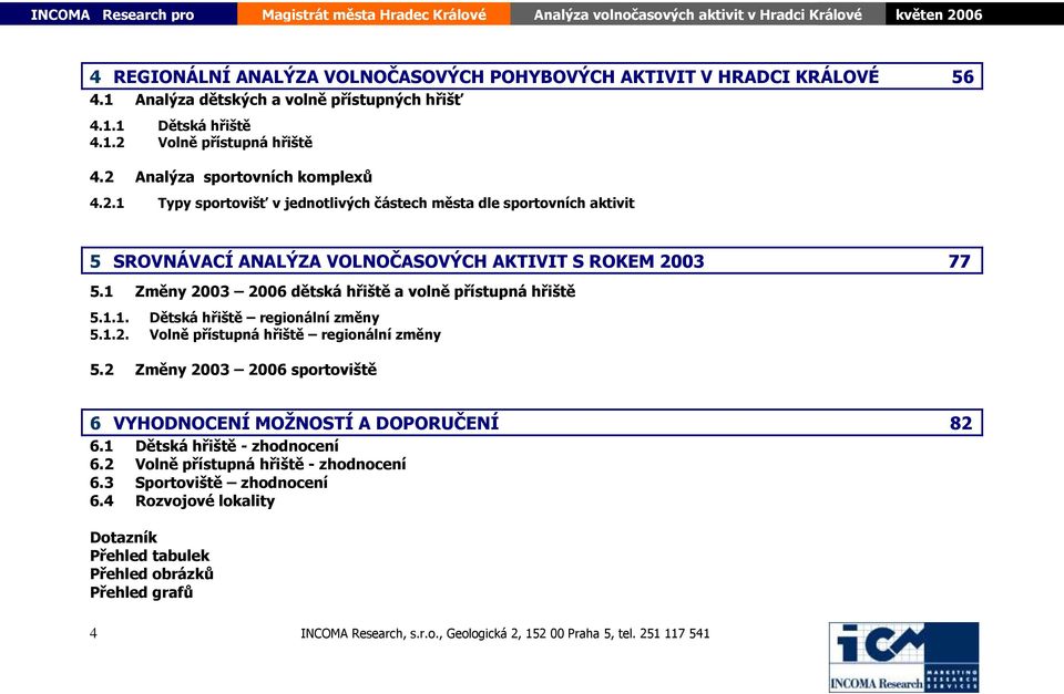 1 Změny 2003 2006 dětská hřiště a volně přístupná hřiště 5.1.1. Dětská hřiště regionální změny 5.1.2. Volně přístupná hřiště regionální změny 5.