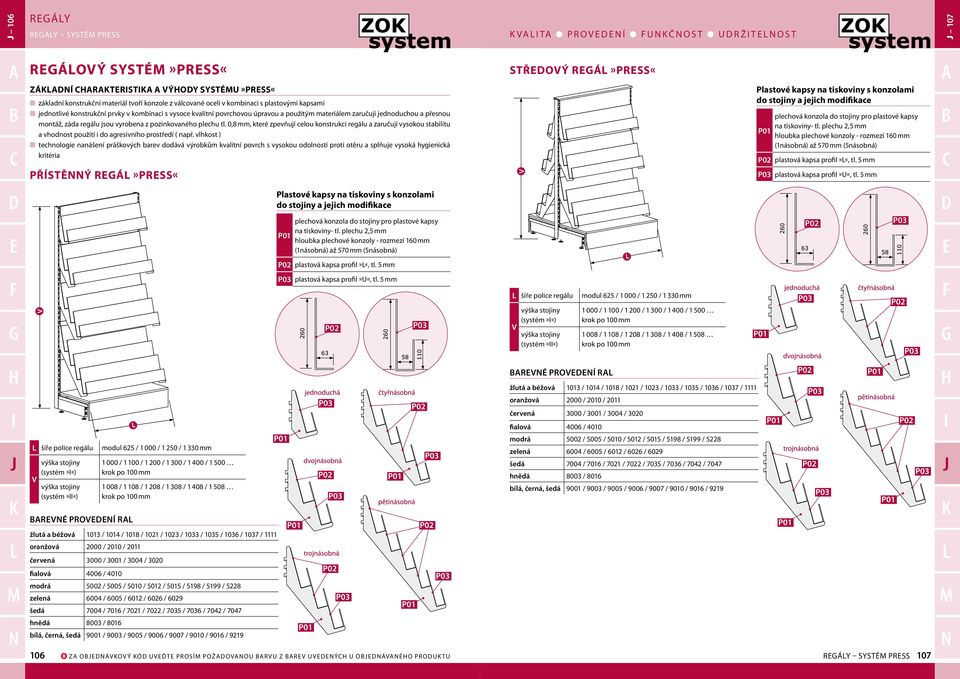 pozinkovaného plechu tl. 0,8 mm, které zpevňují celou konstrukci regálu fünffach a zaručují vysokou stabilitu a vhodnost použití i do agresivního prostředí ( např.