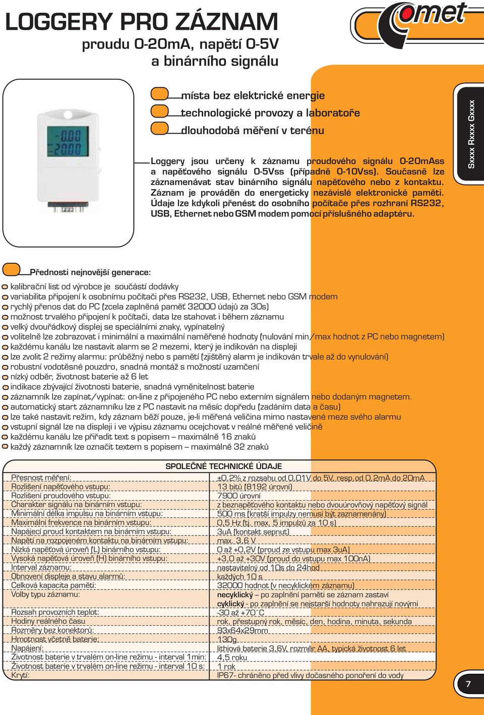 Záznam je prováděn do energeticky nezávislé elektronické paměti. Údaje lze kdykoli přenést do osobního počítače přes rozhraní RS3, USB, Ethernet nebo GSM modem pomocí příslušného adaptéru.