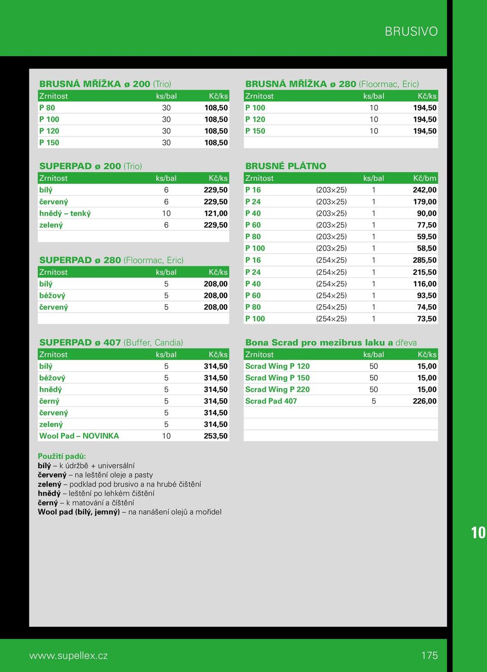 P 80 (203 25) 1 59,50 P 0 (203 25) 1 58,50 SUPERPAD ø 280 (Floormac, Eric) P 16 (254 25) 1 285,50 Zrnitost ks/bal Kč/ks P 24 (254 25) 1 215,50 bílý 5 208,00 P 40 (254 25) 1 116,00 béžový 5 208,00 P