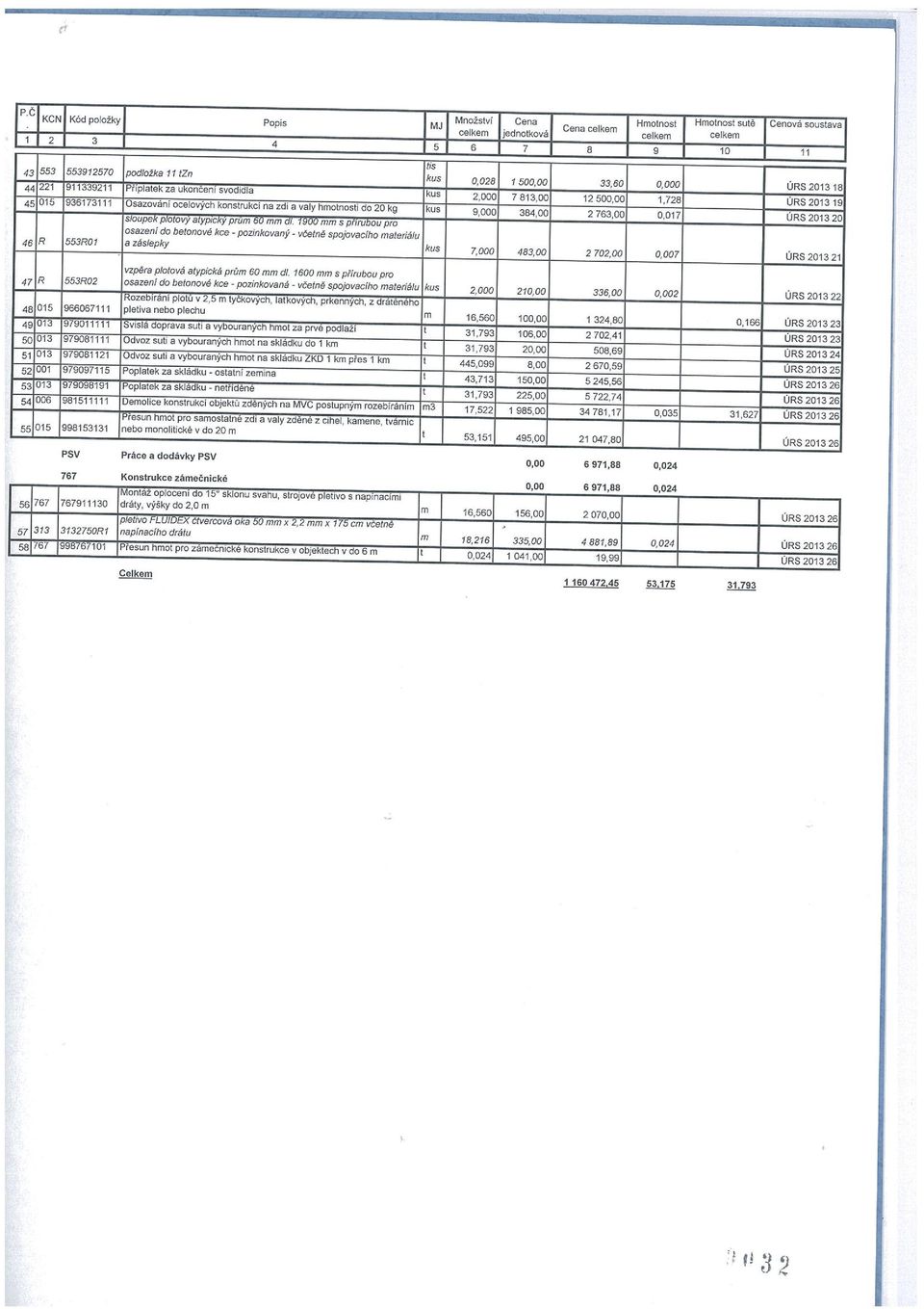 384,00 2 763,00 0,017 ÚRS 201320 Sloupek tov, atypcky Pfli, 60mm w, ninomm $ ptinsboo pm osazeni db betonové koe - pozinkovaný - včetně spojovacího materiálu 46 R 553R01 a záslepky 7,000 493,00