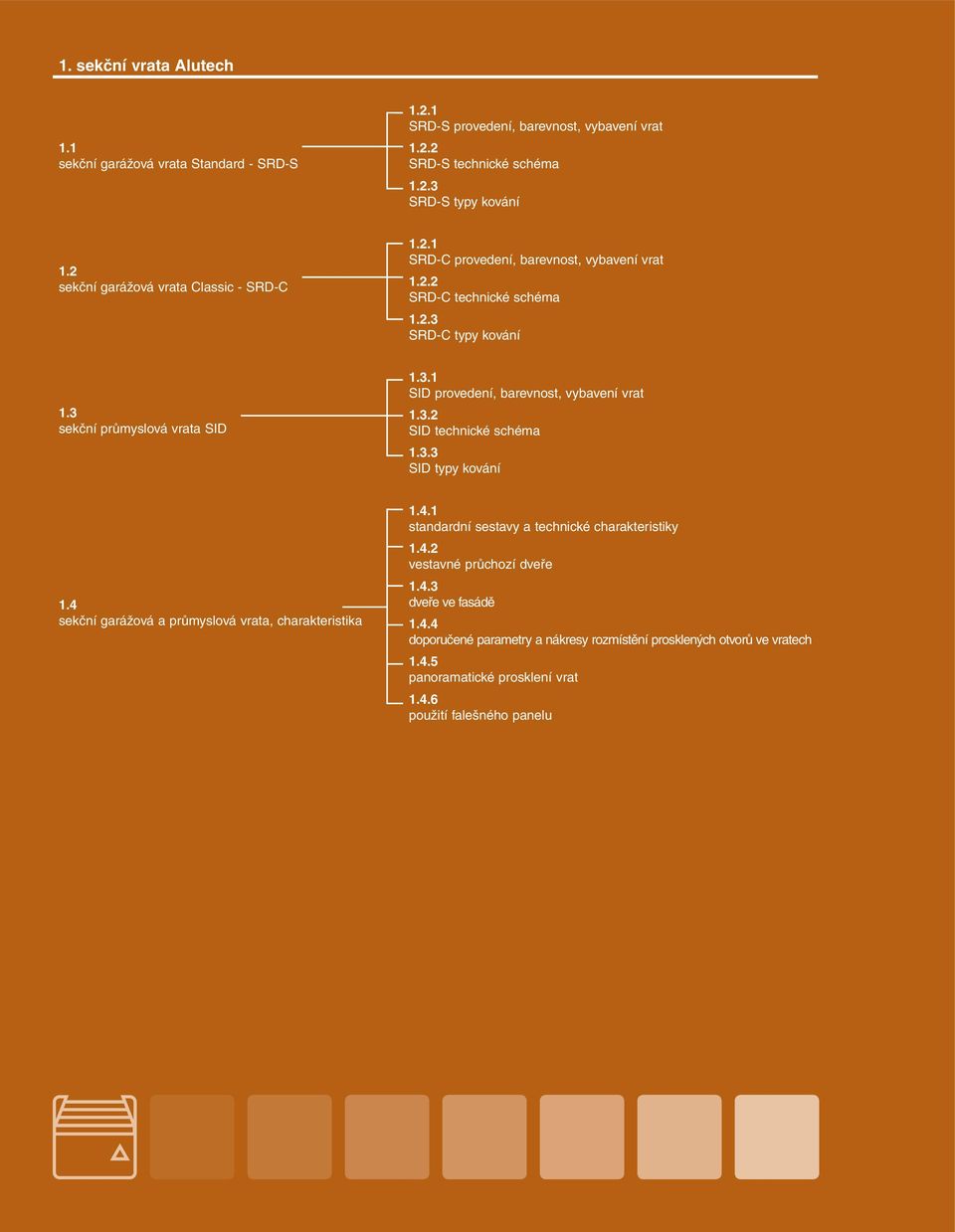 3.2 SID technické schéma 1.3.3 SID typy kování 1.4 sekční garážová a průmyslová vrata, charakteristika 1.4.1 standardní sestavy a technické charakteristiky 1.4.2 vestavné průchozí dveře 1.