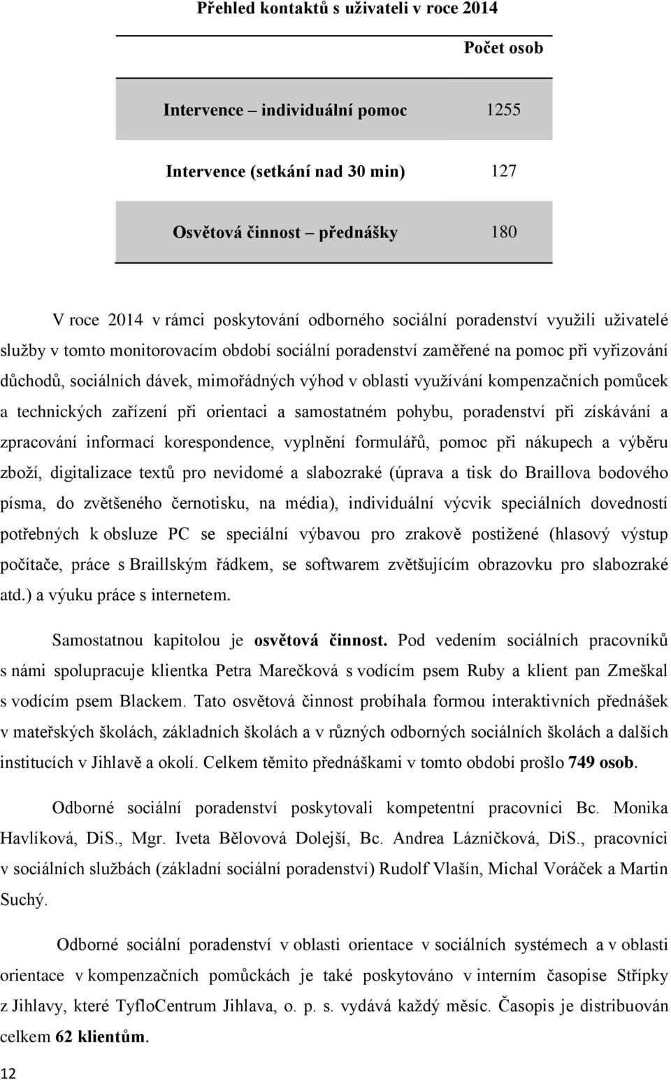 kompenzačních pomůcek a technických zařízení při orientaci a samostatném pohybu, poradenství při získávání a zpracování informací korespondence, vyplnění formulářů, pomoc při nákupech a výběru zboží,