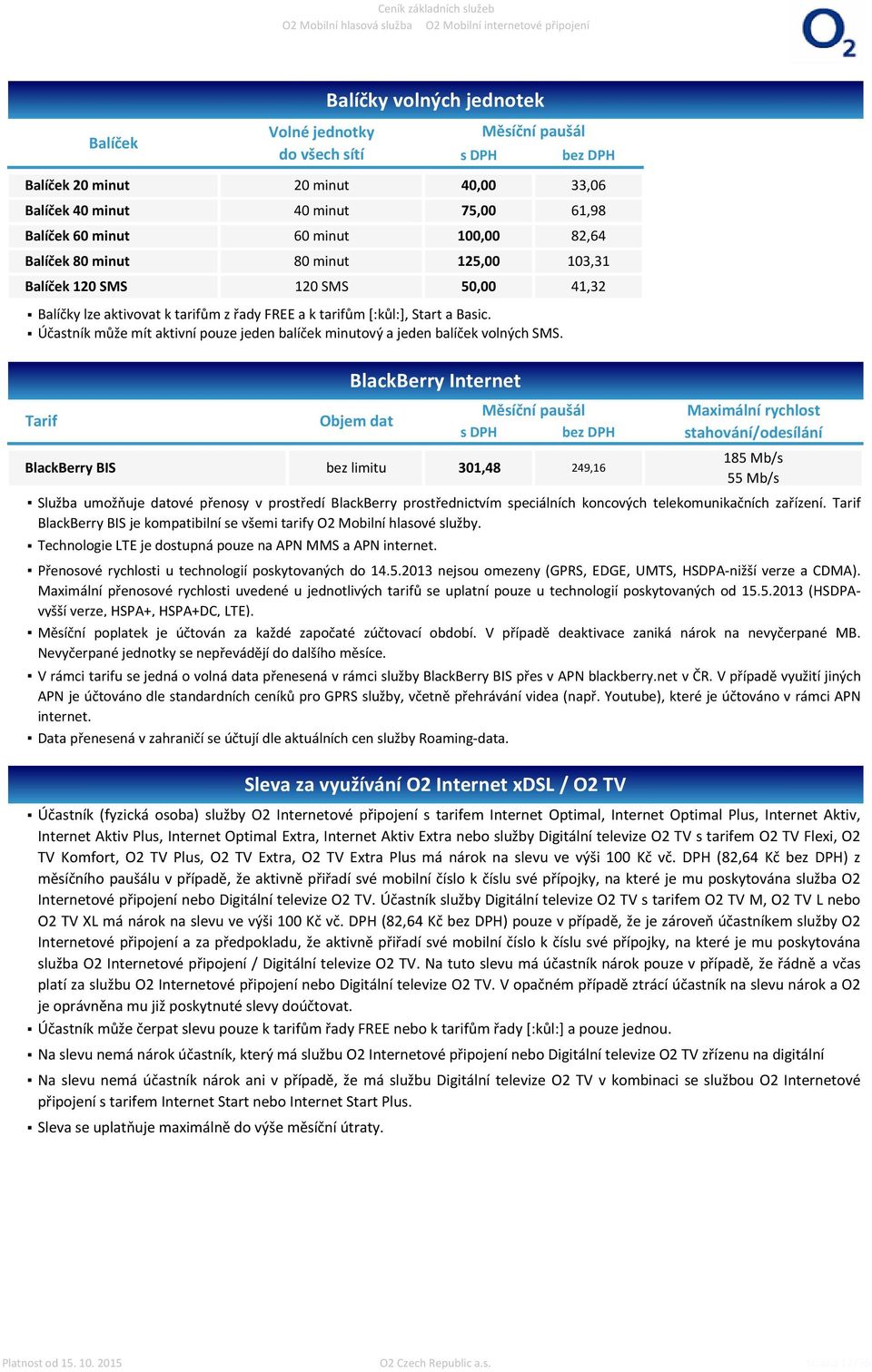 Tarif Účastník (fyzická osoba) služby O2 Internetové připojení s tarifem Internet Optimal, Internet Optimal Plus, Internet Aktiv, Internet Aktiv Plus, Internet Optimal Extra, Internet Aktiv Extra