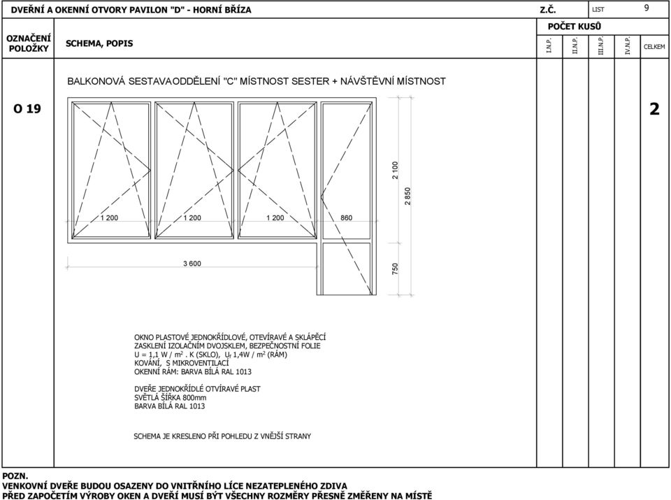m 2. K (SKLO), U f,4w / m 2 (RÁM) KOVÁNÍ, S MIKROVENTILACÍ OKENNÍ RÁM: